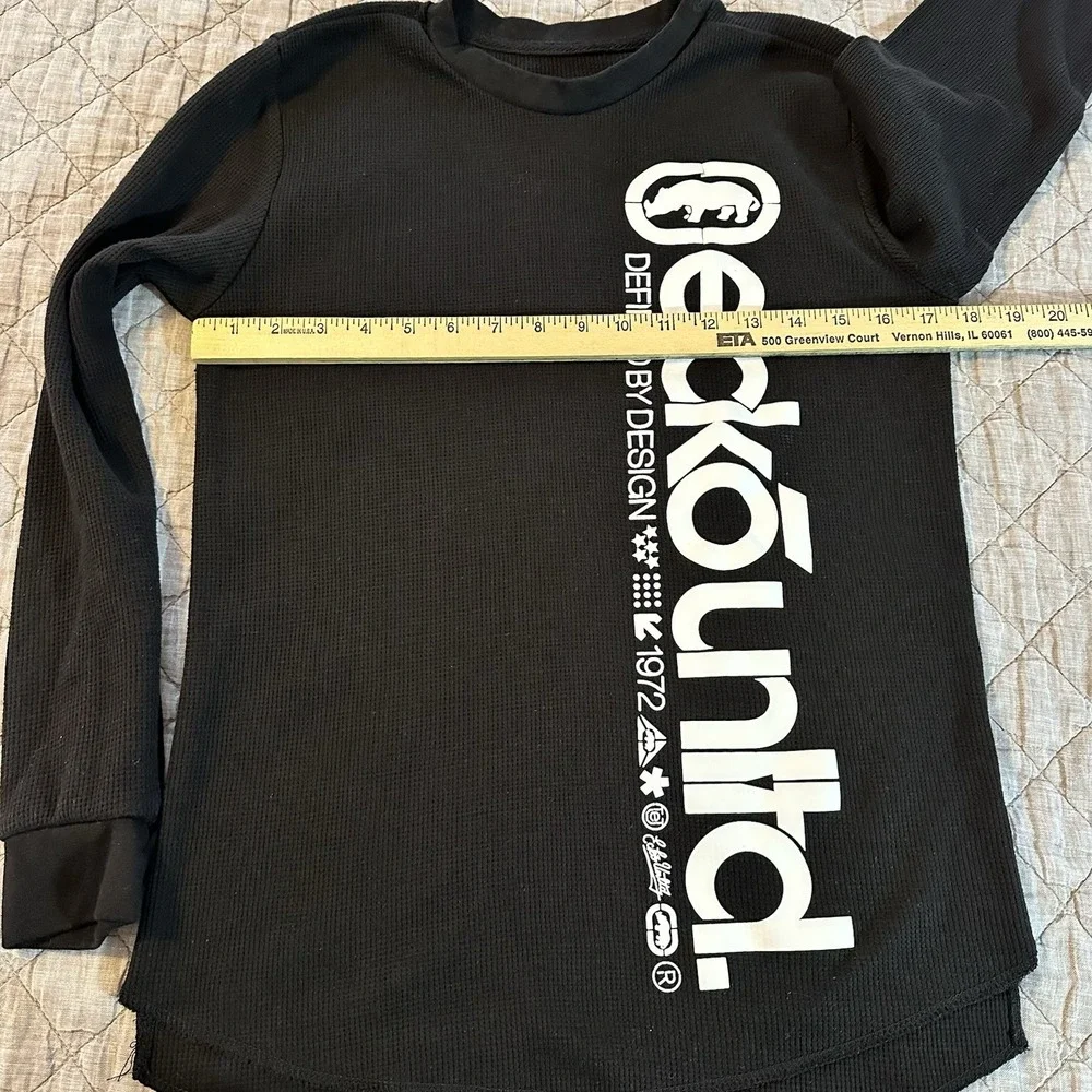 Ecko Unltd Mens Small Black Waffle Knit Long Sleeve‎ Logo Y2K Streetwear